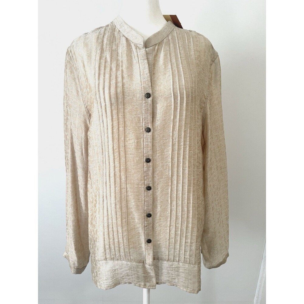 Coldwater Creek Jacquard Pintuck Tunic Top Womens Large Button Front NEW W Tags